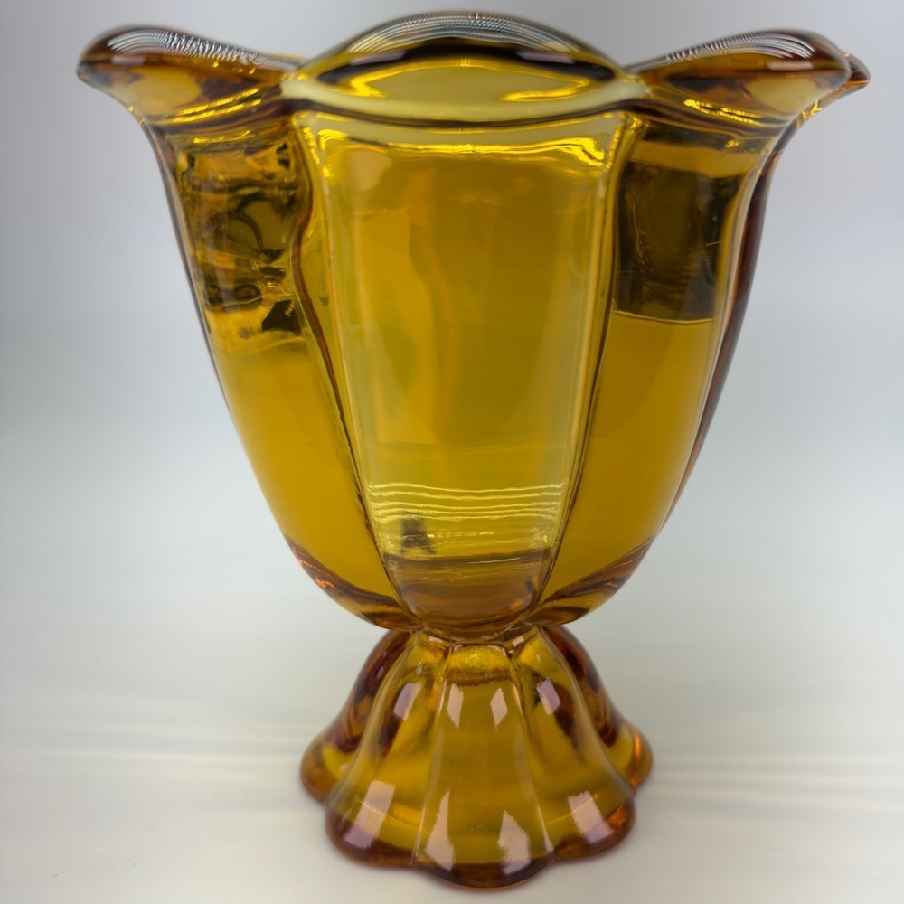 Vintage Amber Viking Fluted Glass Candy Dish